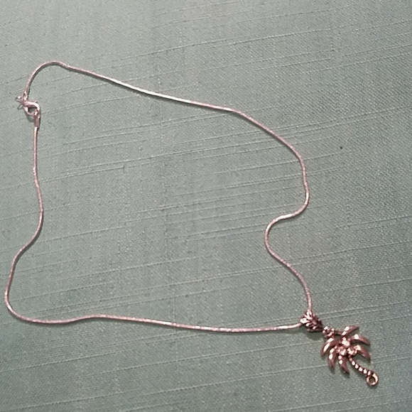 Necklace silver plated palm tree CZ pendant New - Picture 3 of 6